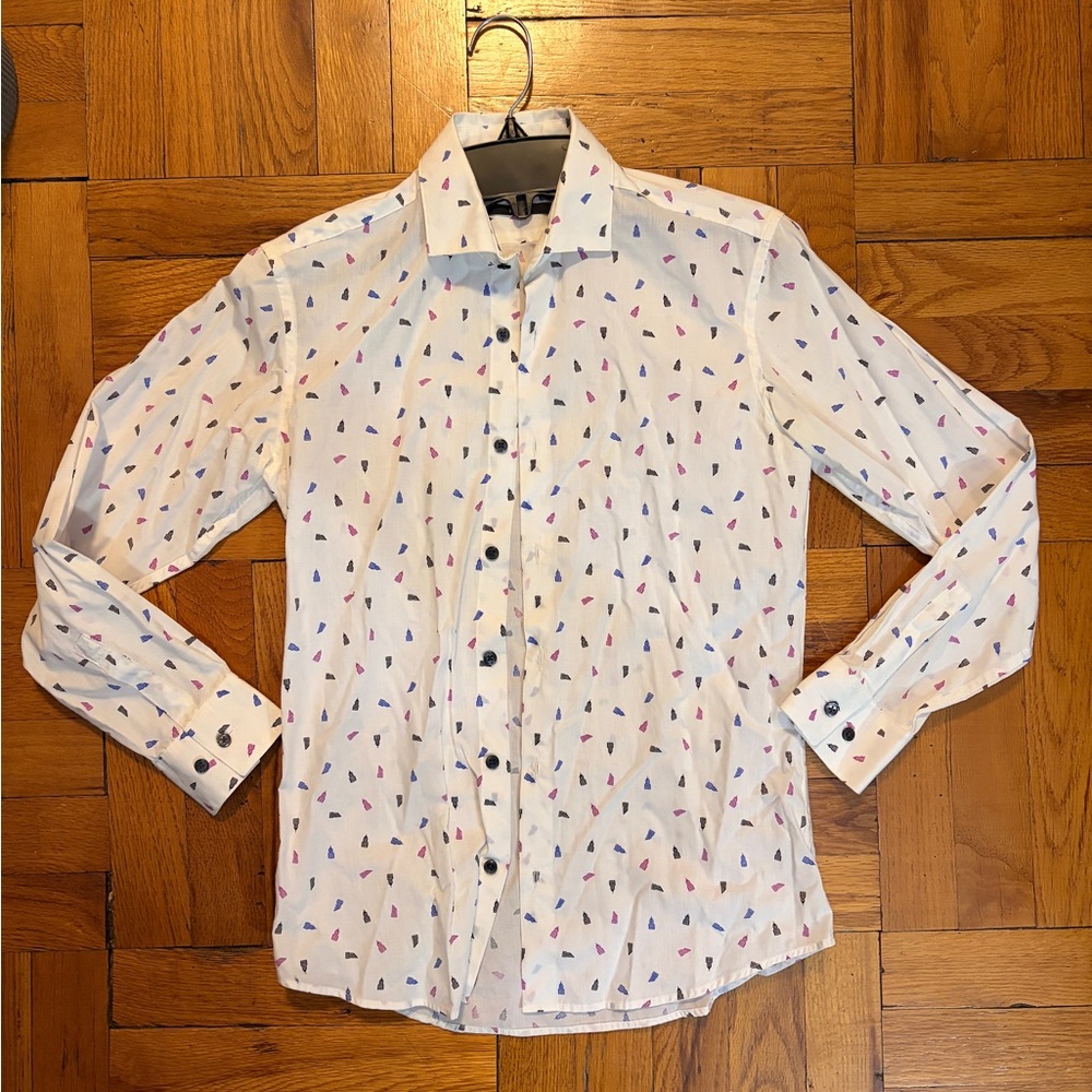 BOY’S SIZE 14 DKNY White Patterned Shirt